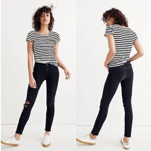 Madewell 9" High-Rise Distressed Black Skinny Jeans in Black Sea, Size 28